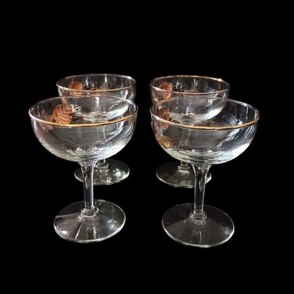 4 Libbey Gold Maple Leaf Champagne Glasses Cordial Wine Martini MAD MEN MCM - Picture 9 of 16
